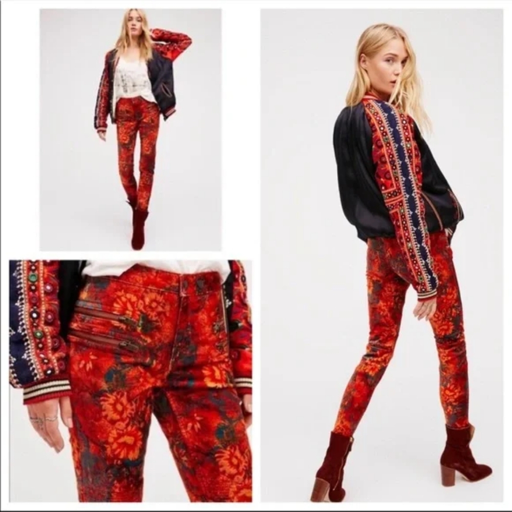 EUC Free People Lennon Funktown Pants, 12 (red or black)